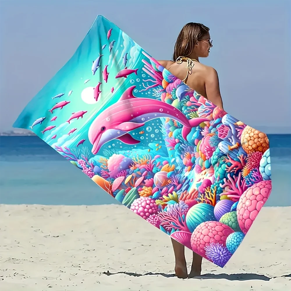 1pc Ultra Soft Quick-Dry Beach Towels with Cute Ocean & Animal Prints for Summer Vacation