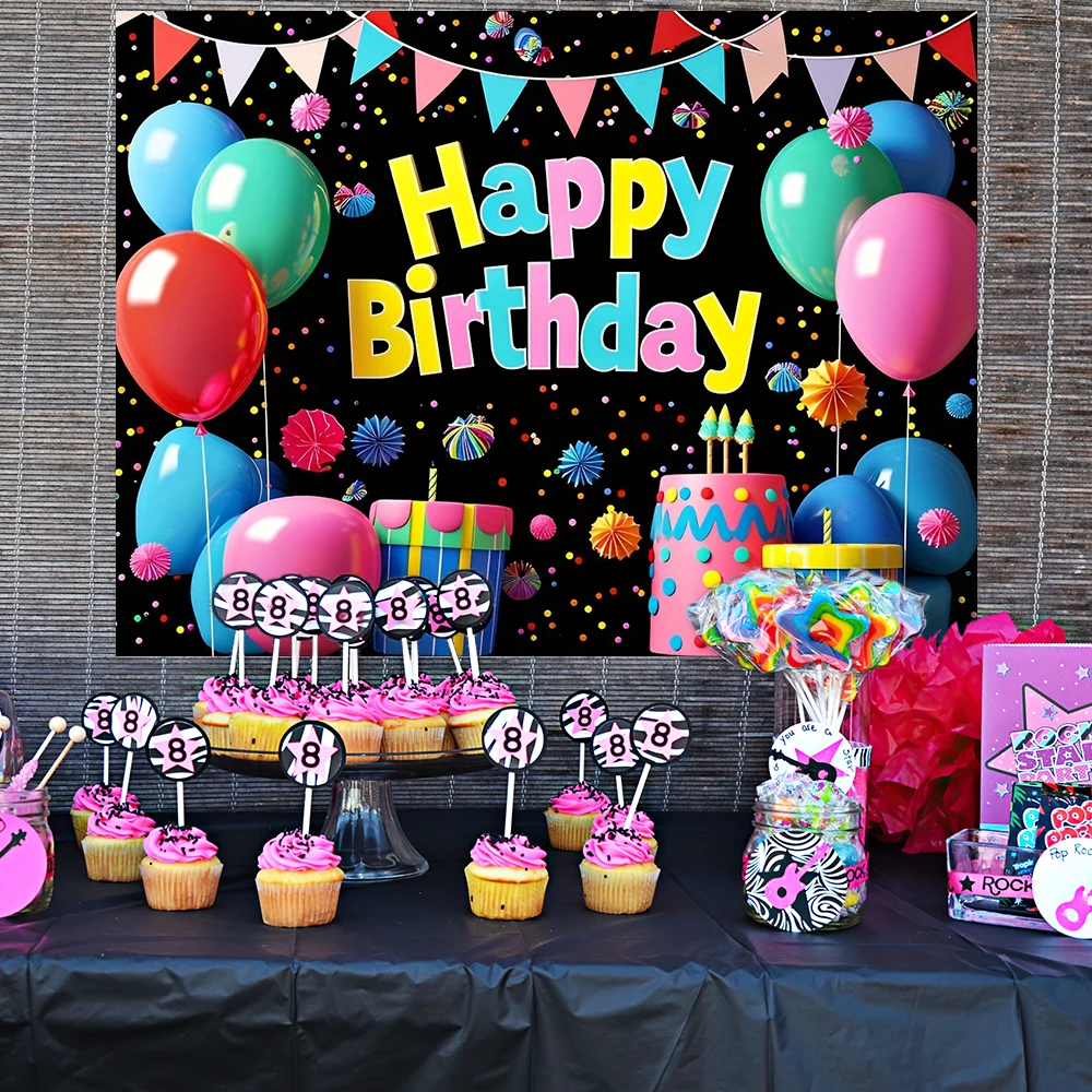 Birthday Party Backdrop Banner Children\'s Adult Birthday Party Decoration Photo Background Neon Glow in The Dark Party Supplies