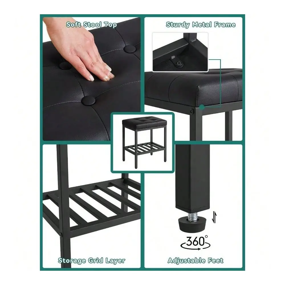 

Rectangular Makeup Stool With Adjustable Feet And Storage Space, Footrest Chair, PU Vanity MultiUse As Small Side Table Or Otto