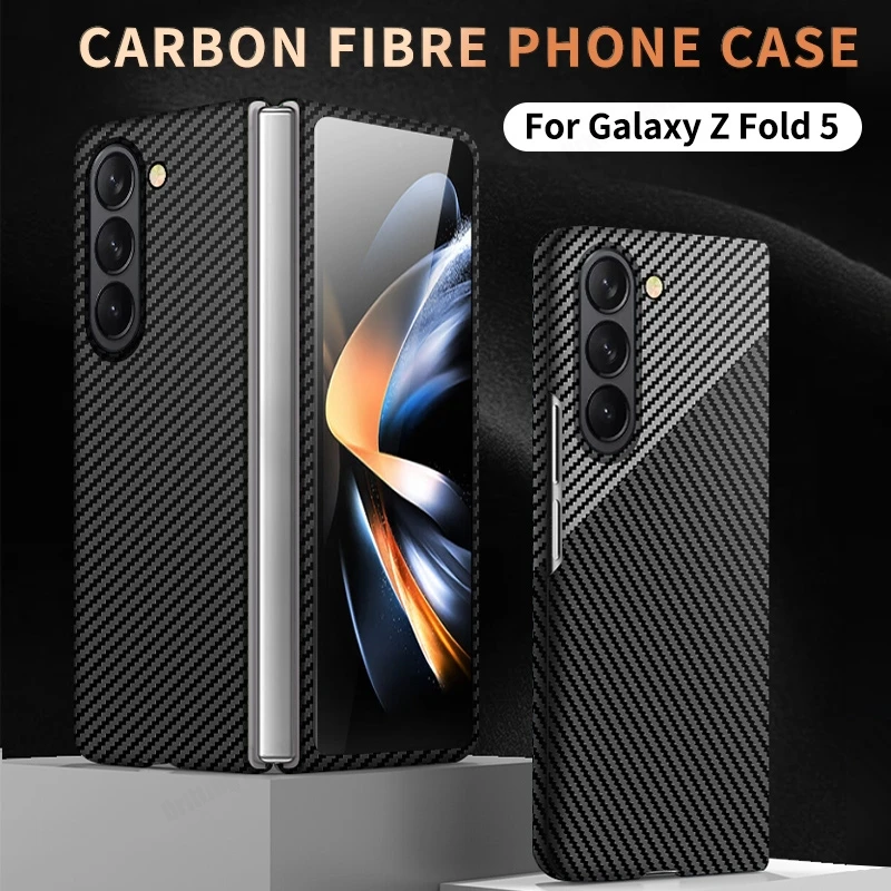 Carbon Fiber Texture Phone Cover For Samsung Galaxy Z Fold 5 Fold5 Zfold5 Case Hard PC Shockproof Protective Cases Coque Fundas