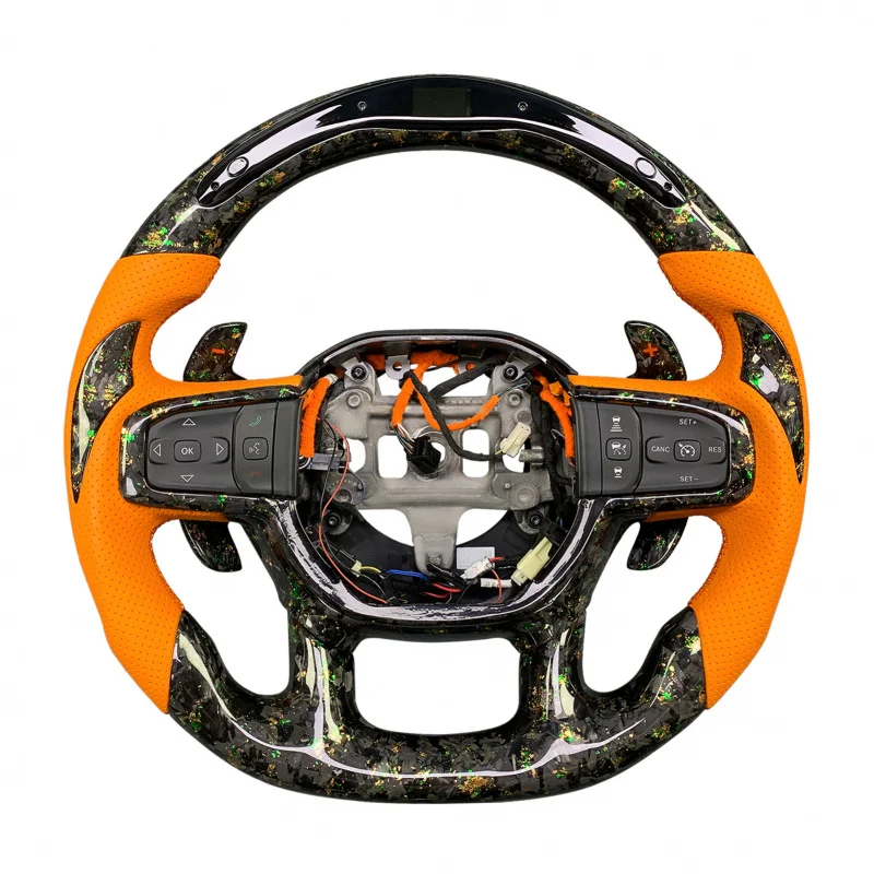

Suitable RAM 1500 Heavy Duty 2019-2024 Custom Carbon Fiber Perforated Leather Steering Wheel Bracket with LED RPM