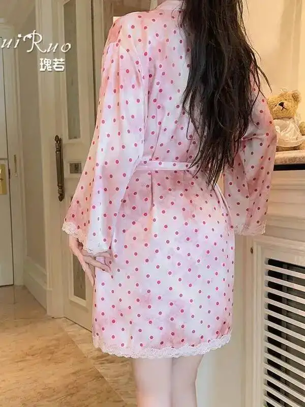 Robe de luxe légère en soie glacée, décolleté en V profond, avec coussinets de poitrine, paresseux, imprimé à pois, dos nu, sans manches, charme Casaul 4A5L