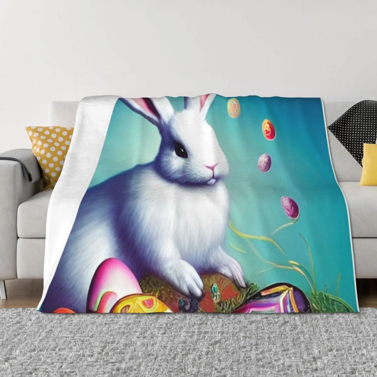 

Colorful Festive Easter Eggs Easter Bunny Spring Flowers Version 5 Throw Blanket For Sofa Thin Decorative Beds Camping Blankets