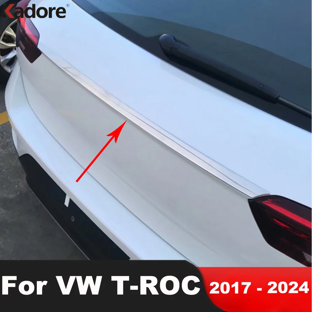 Rear Tail Door Trunk Lid Cover Trim For Volkswagen VW T-Roc TROC 2017-2023 2024 Steel Car Tailgate Molding Strip Accessories