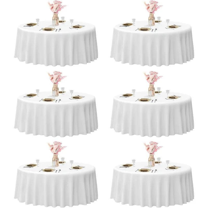 

Round Tablecloth White (6 Pack) 120 inch Circular Polyester Table Cover for Wedding Decor, Birthday Party, Banquet and Formal