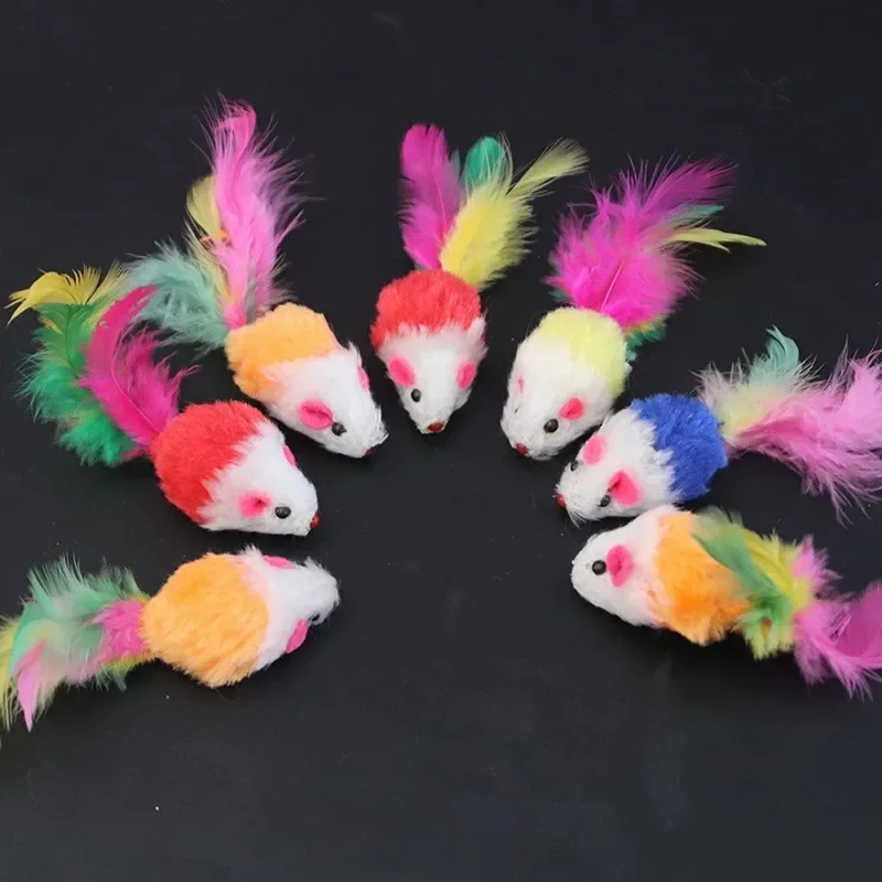 

1/5PC Cute Mini Soft Fleece False Mouse Cat Toys Colorful Feather Funny Playing Training Toys For Cats Kitten Puppy Pet Supplies