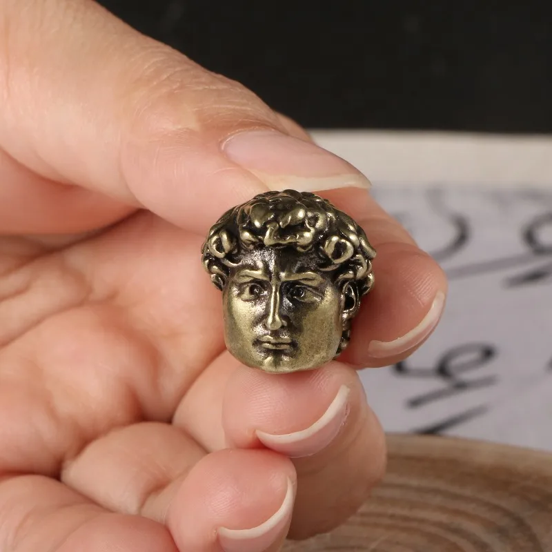 1 PC Italian Modern Art David Head Sculpture Brass Ornament Paracord Bead DIY Accessory Copper Keychain Pendant Home Decoration