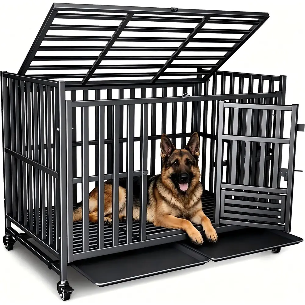 

Sturdy Steel Dog Crate for Large and Anxious Dogs with 3 Doors, 4 Wheels, and 2 Trays (48)