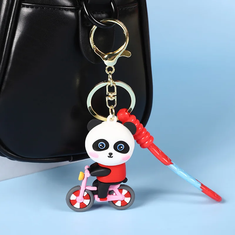 Simpatico ciclismo sportivo panda portachiavi bambola cartone animato panda animale portachiavi bambola borse per libri accessori per auto coppia regali di festa giocattoli