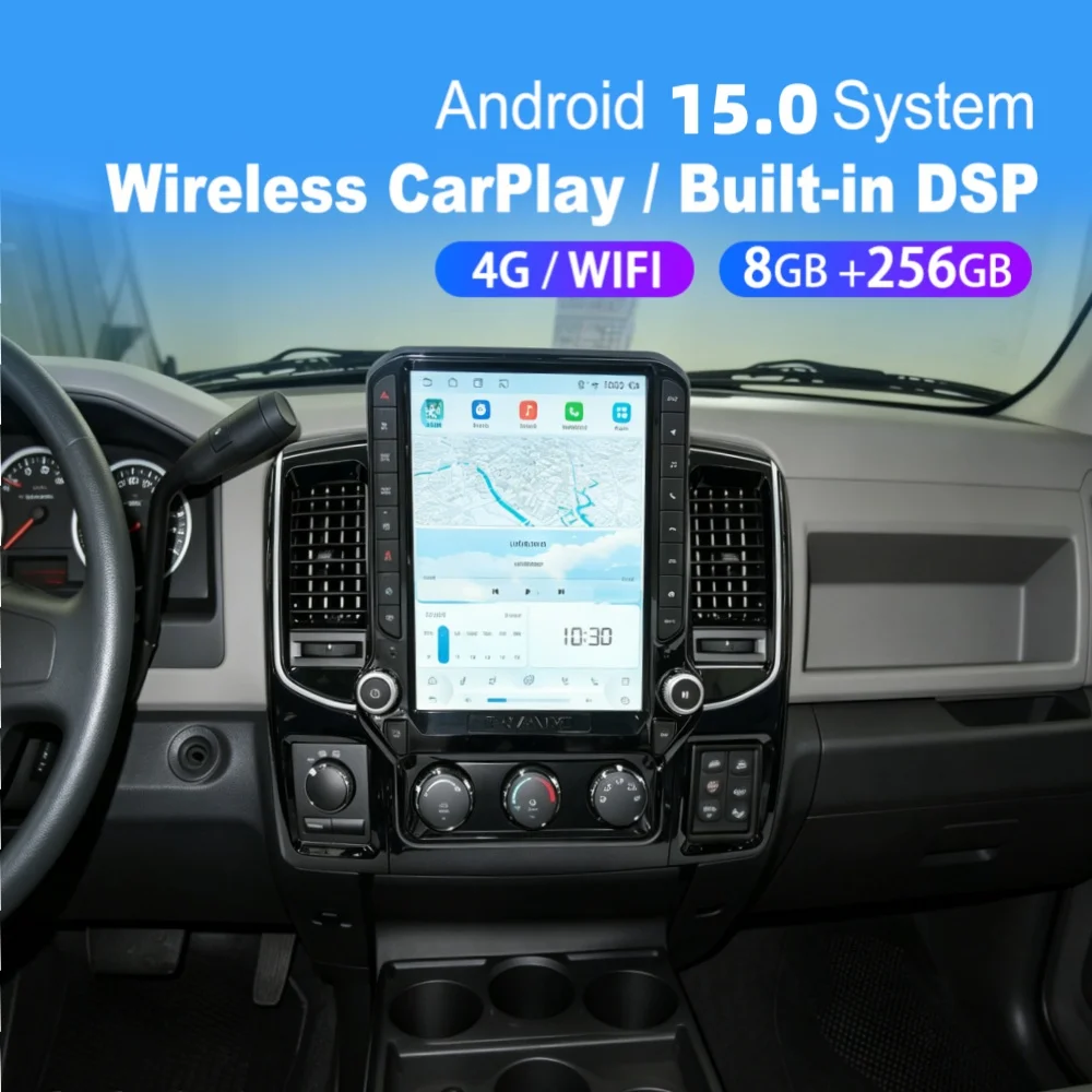 12.1 Inch Android 13 Car Stereo For Dodge Ram 1500 2500 3500 2008-2012, Qualcomm 2K IPS Wireless CarPlay GPS Navigation DSP SWC