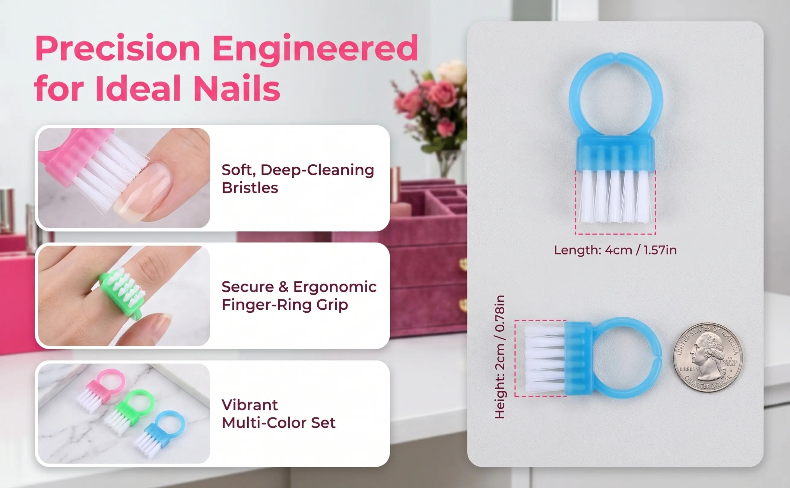 Reusable Nail Form Cleaner Brush with Firm Bristles for Acrylic Powder and Dust Removal Manicure Prep Brush Set