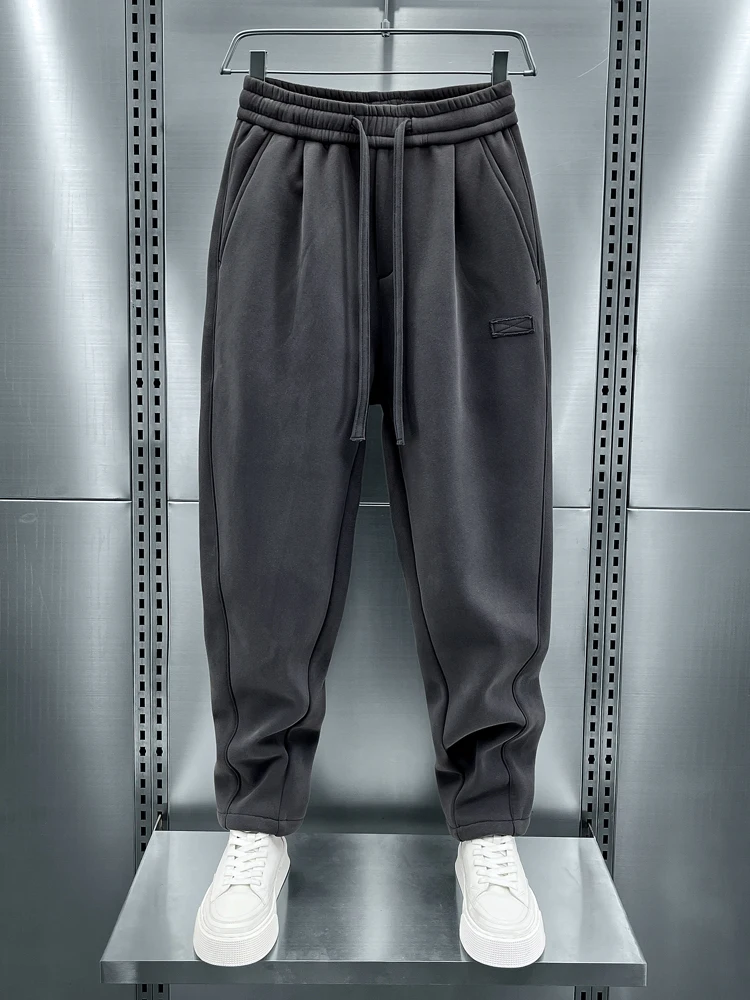 

Мужские повседневные брюки свободного кроя с утепленной флисовой подкладкой, осенне-зимние прямые брюки для похудения, модные молодежные спортивные брюки