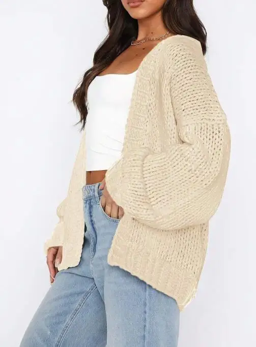 Camisola feminina 2025 outono inverno mais recente nova moda versátil malha cardigan casual solto sem fivela camisola de manga longa