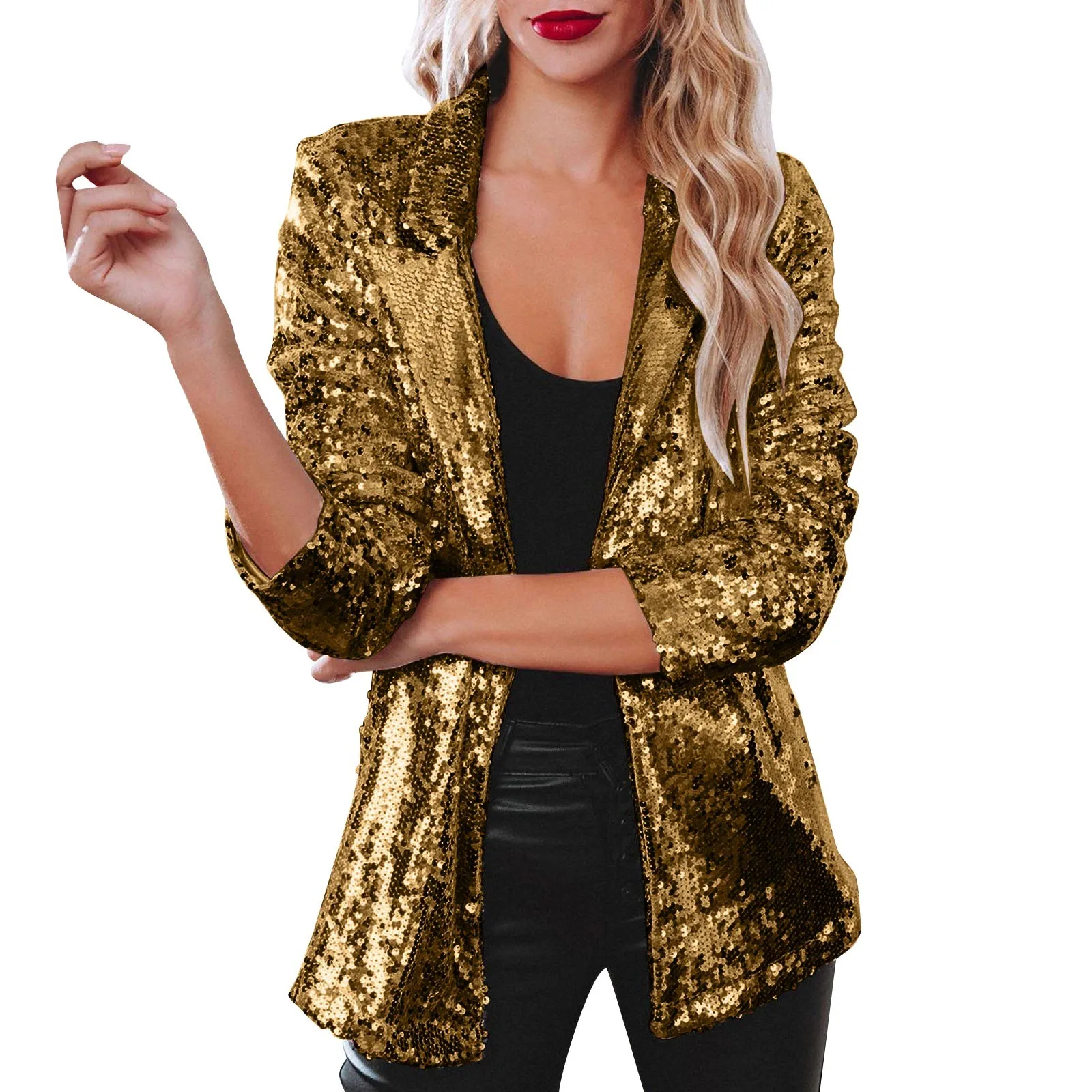 Women Sequins Sequin Jacket Casual Long Sleeve Glitter Party Shiny Lapel Coat Vintage Lapel Sequins Jackets Club Party Wear 2024