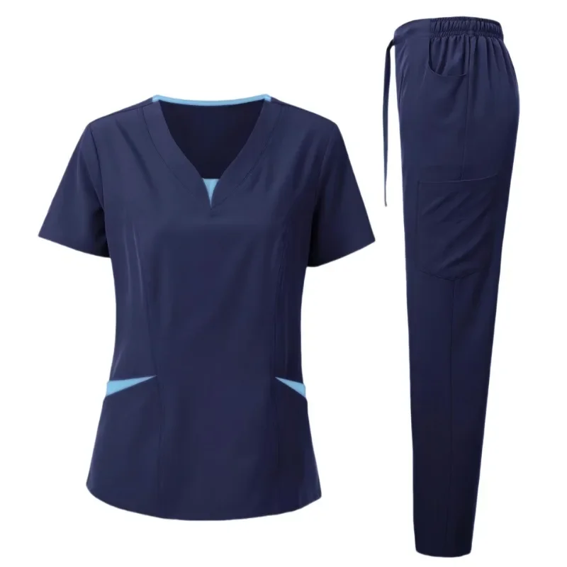 Scrub Set for Women Nurse Blouses Trendy V Neck Plus Size Nursing Blouse Beautiful Solid Color Workwear Scrub Tops and Pants