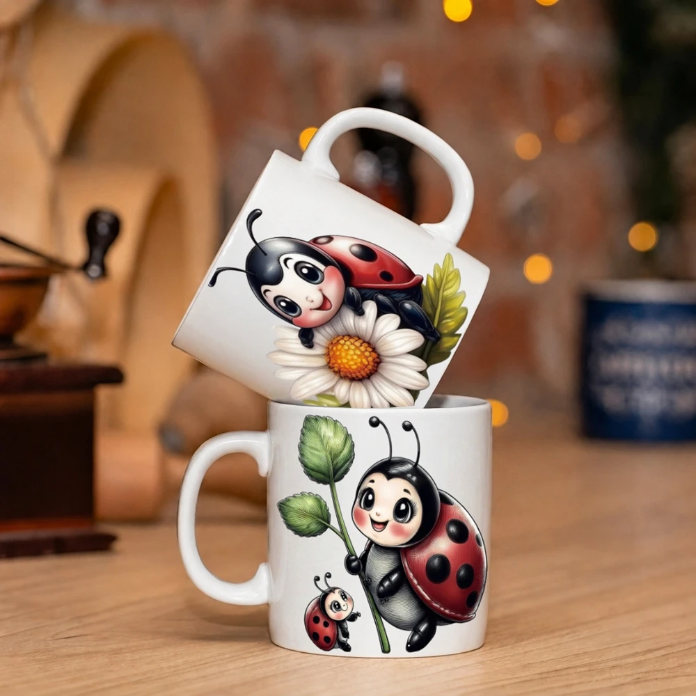 6pcs White Daisy Ladybug 3D Transfers UV DTF Crystal Stickers Cute Ladybug UV DTF Cup Wrap Waterproof  Cup Wraps For Glasses