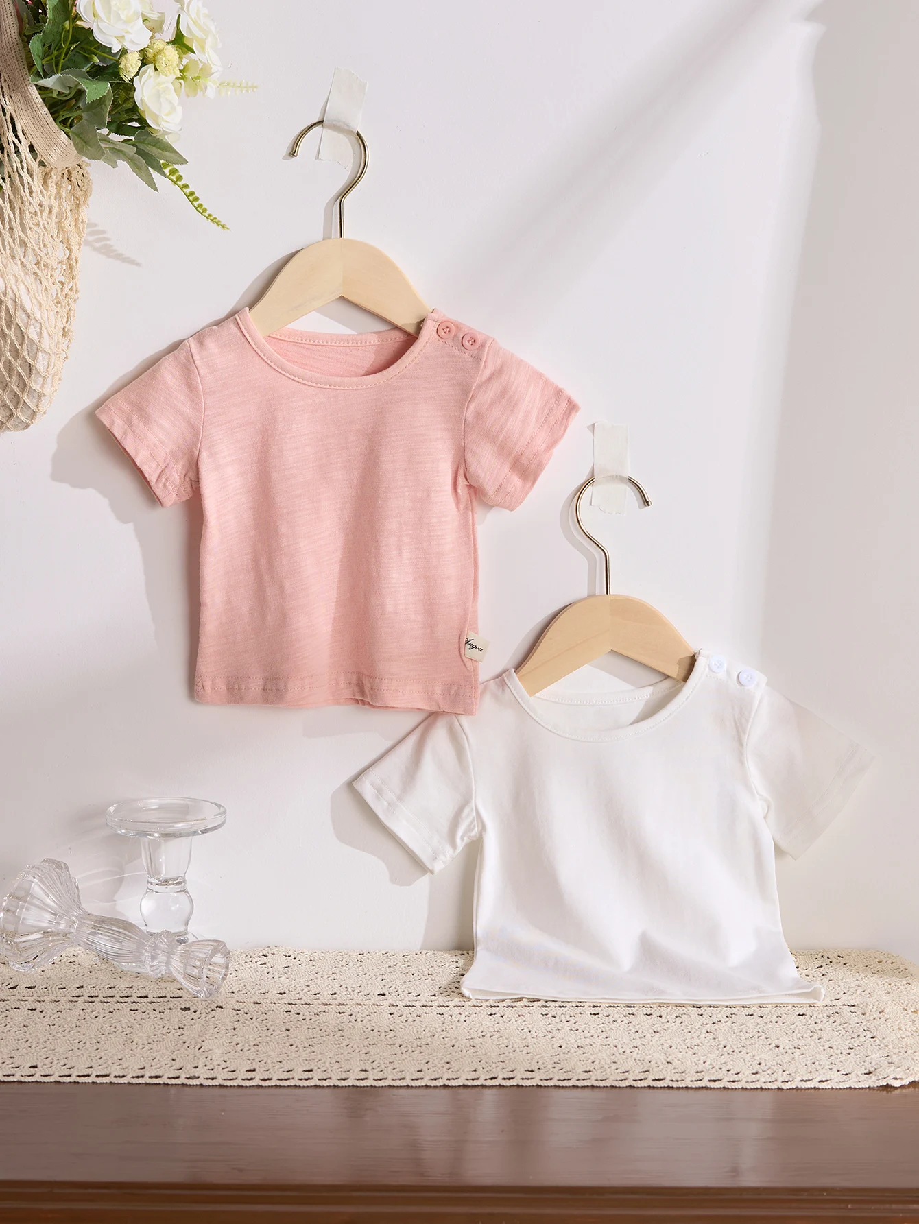 

Summer baby boys and girls baby solid color soft breathable T-shirt short sleeve monochrome pullover simple top