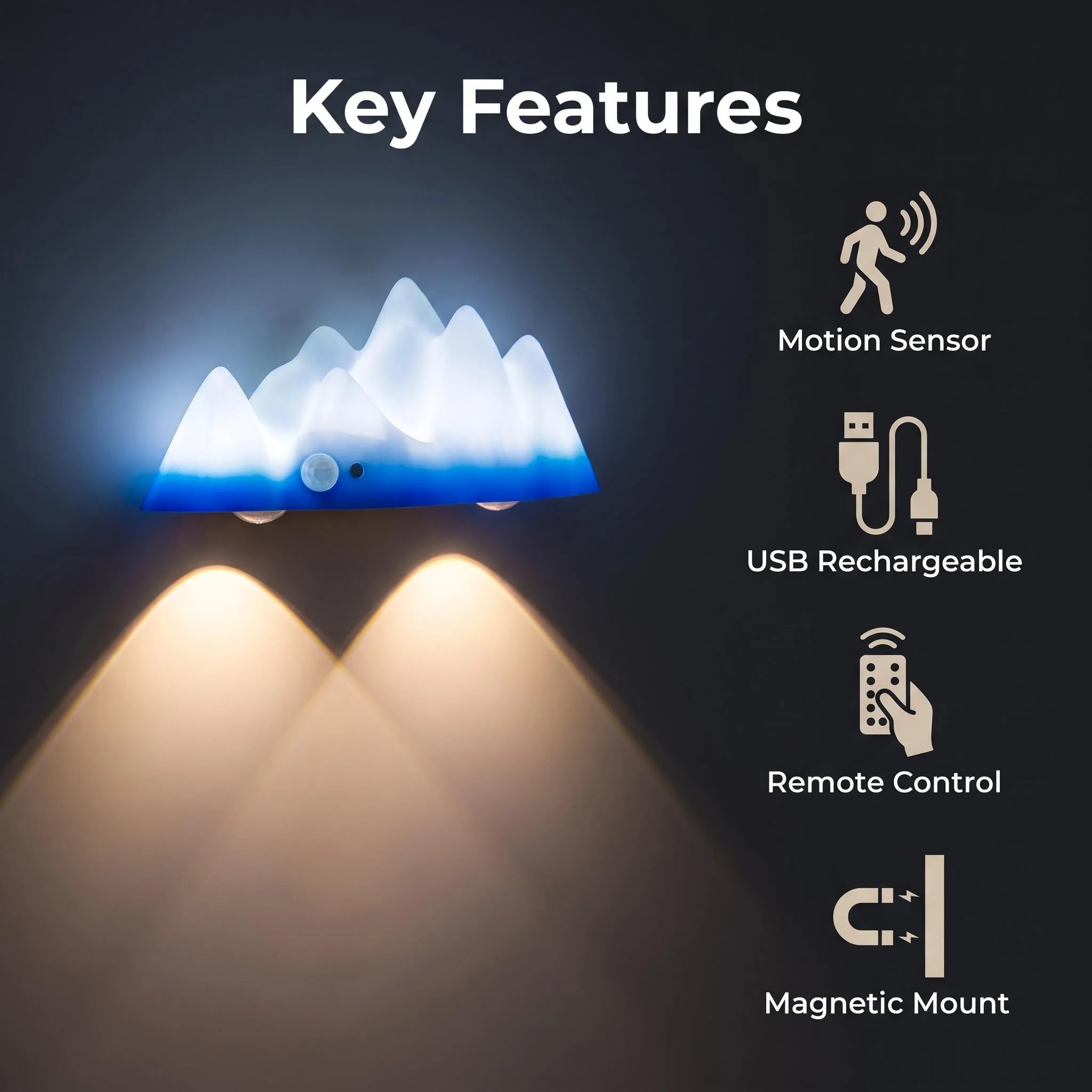 1/2/4PCS Snow Mountain Human Body Induction LED Night Light USB Charging Dimming Remote Control Bedroom Timing Sleeping Lamp