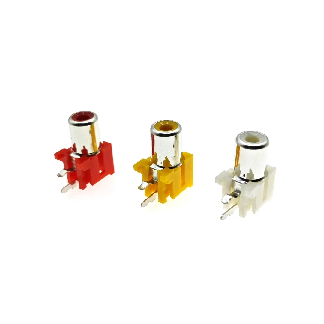 10PCS 90 Degree 2Pins RCA Audio Video Jacks AV-8.4-5 2x Holes Yellow White Red Sockets