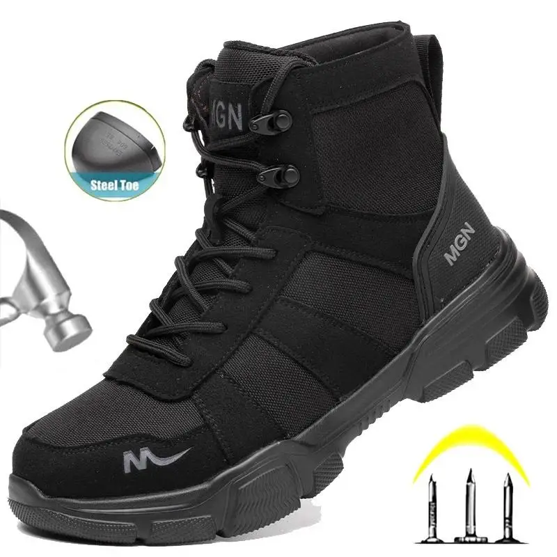 Anti Shock Men Safety Boots Indestructible Work Sneakers Waterproof Upper Puncture-Proof Protective Boots Steel Toe Work Shoes