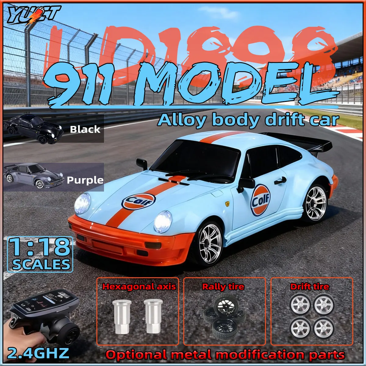 

LDRC 1/18 RC Drift Car LD1898 911, гоночная модель 2,4 ГГц с гироскопом, дорожный сплав, гоночный автомобиль для детей, подарки