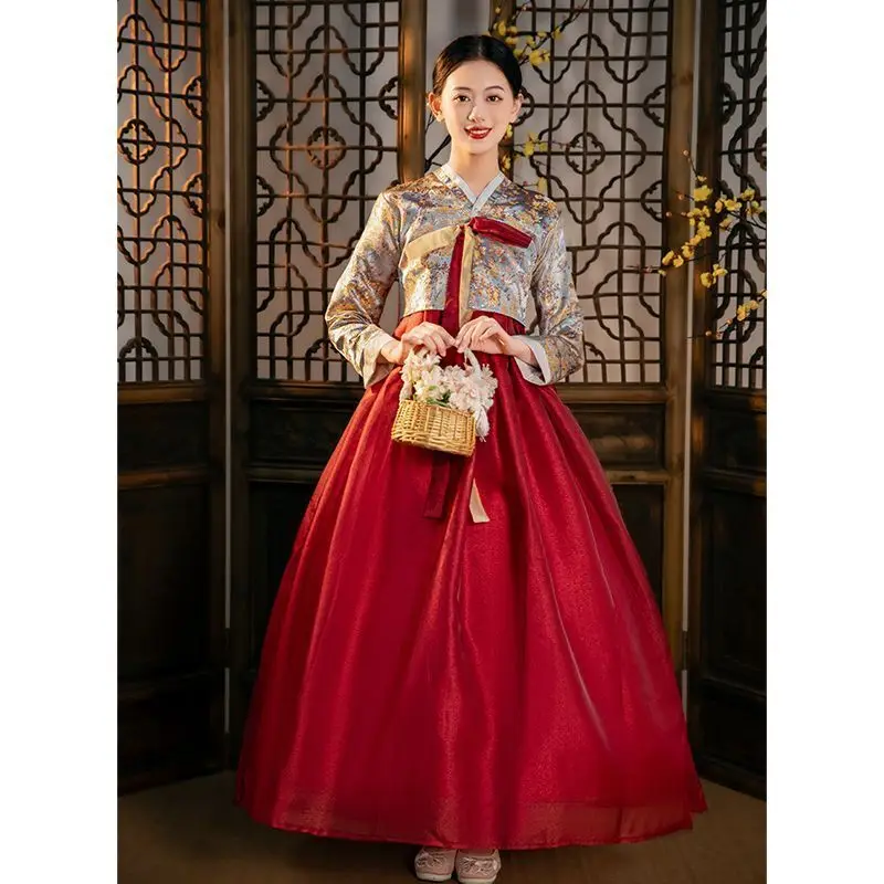 Korean Hanbok Traditional Korean Ethnic Dance Minority Court Wedding Costume Dress Set Performance Clothes