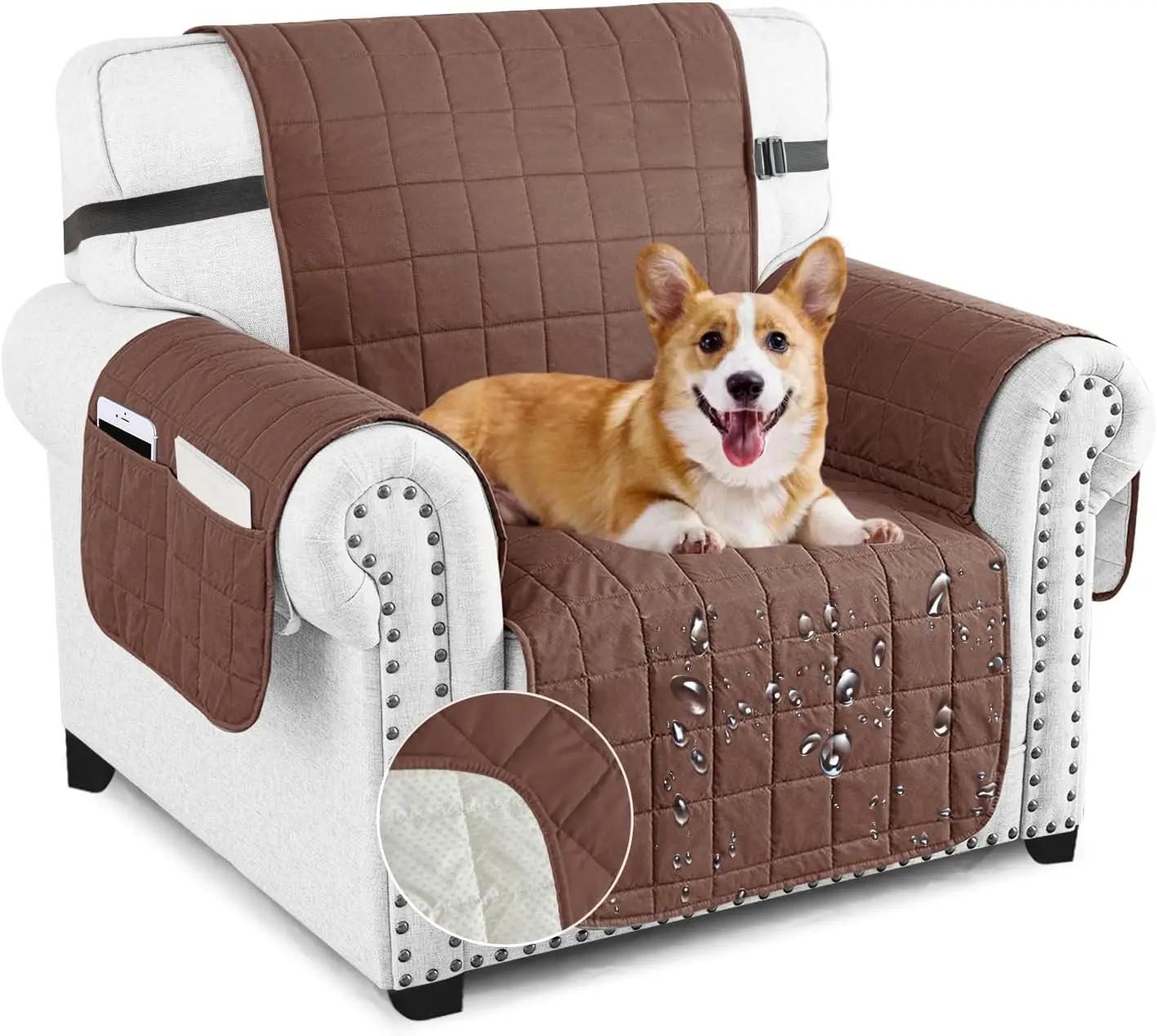 

Waterproof Chair Cover Slipcovers For Pets Dogs, 23.5"" Quilted Armchair Sofa Cover Washable Dog Couch Covers Protector With
