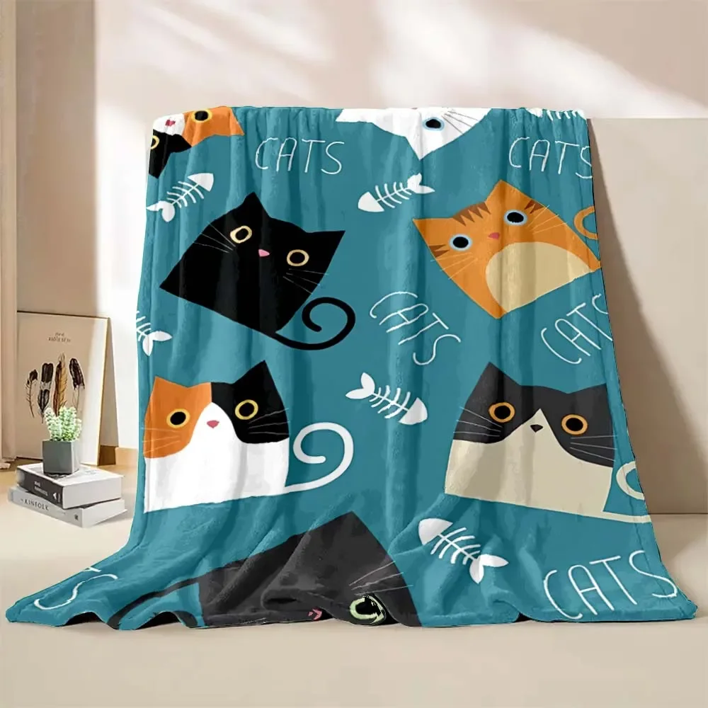 Multi-Size Animal Theme Cute Cat Print Blanket Sofa Blanket Nap Shawl Blanket Optional Durable Machine Washable Easy Clean Gift