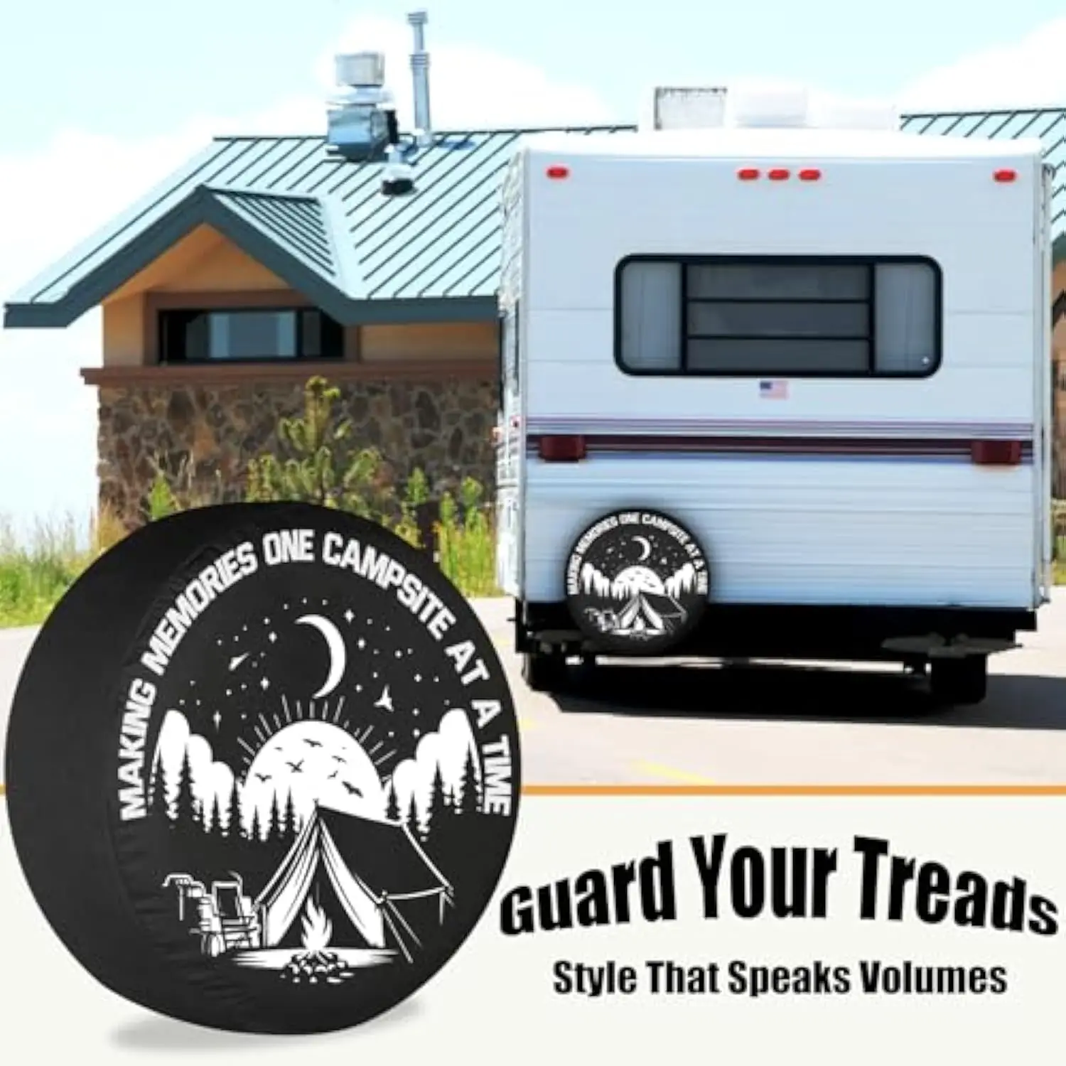 Making Memories One Campsite at A Time Spare Tire Cover Weatherproof Vinyl Cover for SUV Trailer