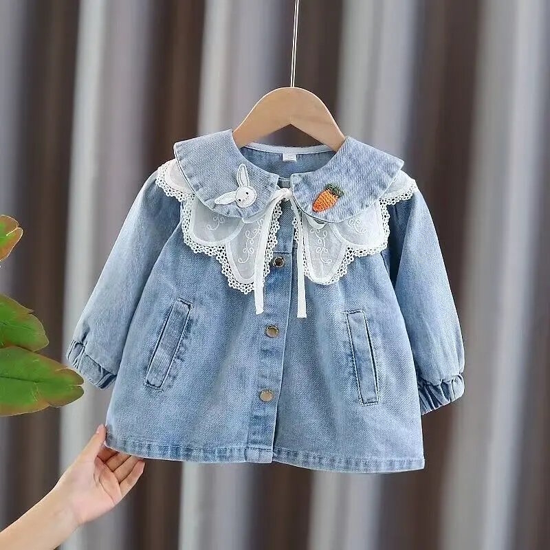 Children\'s Spring Coat Denim Spring and Autumn Clothing 2024 New Girl Baby Embroidery Flower Casual Jean jacket