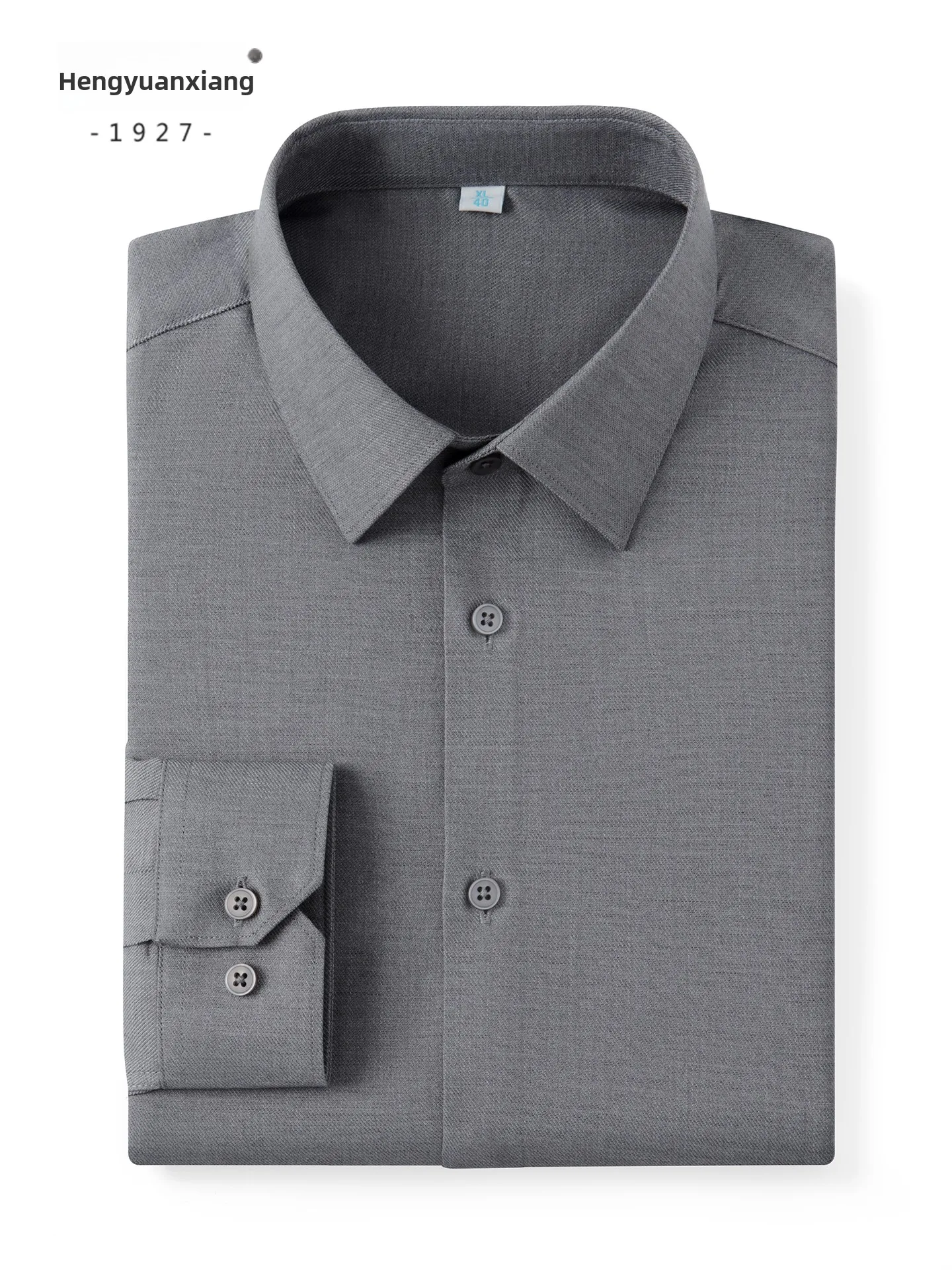 Hengyuanxiang Men's Wool Blend Long Sleeve Shirt Casual Business Anti-Wrinkle Dad Formal Shirt Standard Fit Button Detail