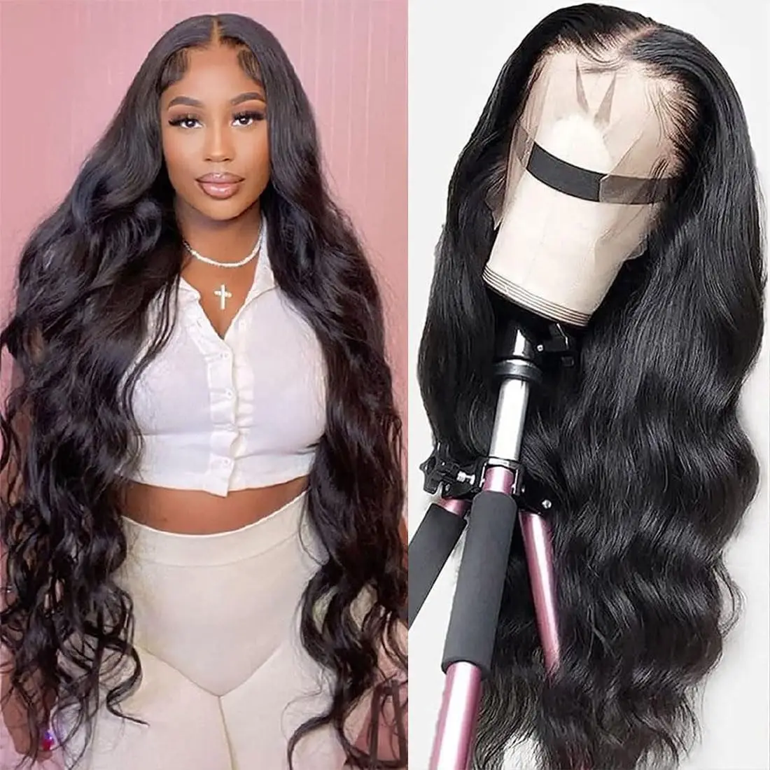 Body Wave 180 Density HD Transparent Lace Frontal Human Hair Wigs Brazilian 30 Inch Water Wave Frontal For  Women