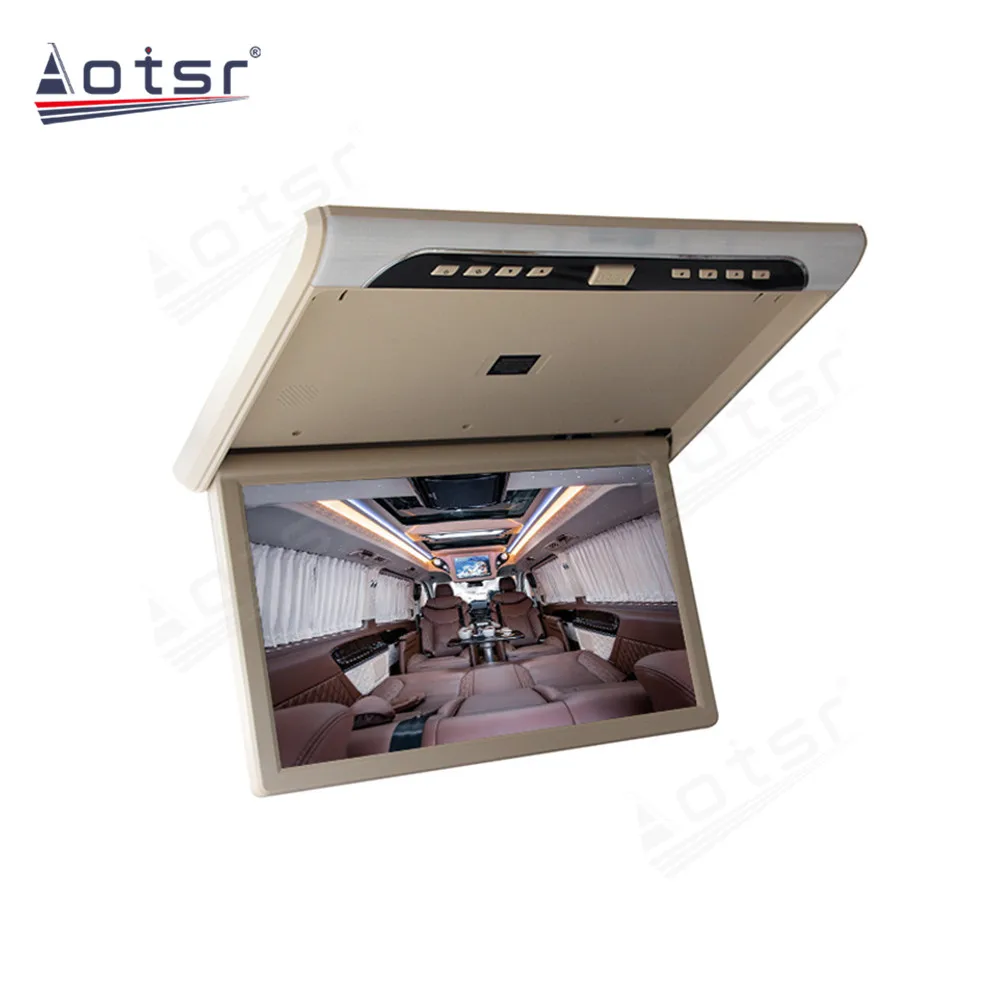 19” Ultra Thin 8K Android Roof Mount Flip Down Monitor With MP5 Player USB TF Screen Mirrorling Ceiling Monitor HDMI in For Car