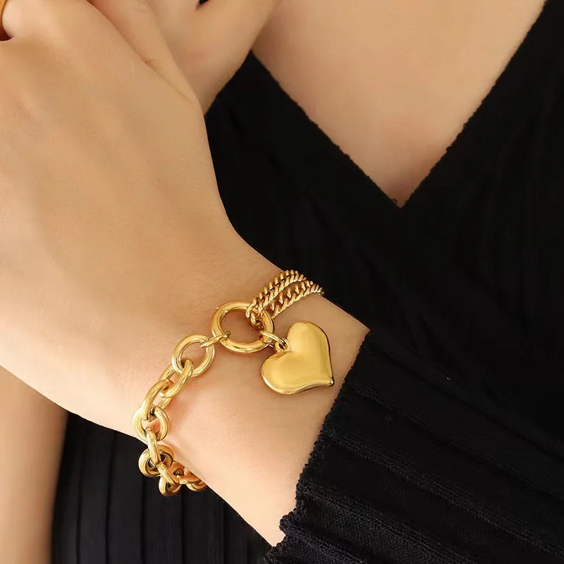 Ganemly 316l Edelstahl Herz Liebe Charme Armband für Frauen Mädchen Mode trend ige Gold Farbe Handgelenk Kette Schmuck Geschenk Party