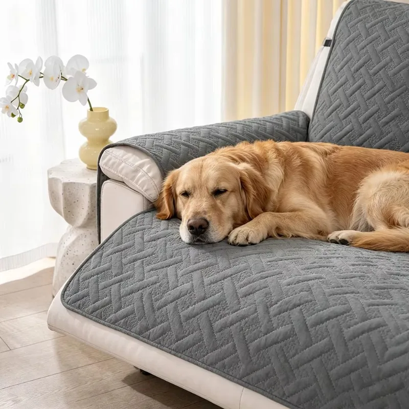 Quilted Grey Pet Sofa Cover, Anti-Scratch Waterproof All Season Universal Slipcover for 1/2/3 Seater Couch Furniture Protector
