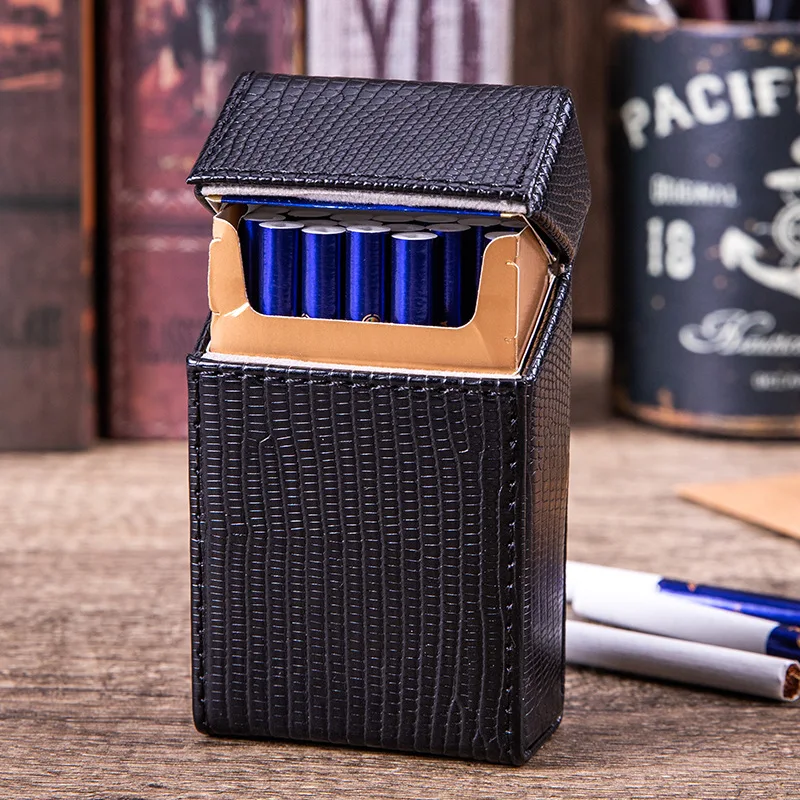 Black Cigarette Case Holds 20 King Size Cigarettes PU Leather Storage Box Smoking Accessories Gift for Men and Women