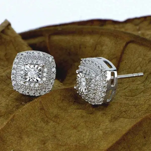 Brilliant 925 Sterling Silver Zircon Stud Earrings for Women Princess Square Shaped Versatile Fancy Gift Ear Classic Jewelry
