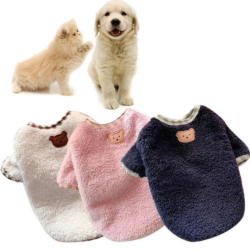 1PC Soft Plush Dog Clothes Cute Bear Embroidery Shirt Pullover Autumn And Winter Warm Clothes For Small Medium Dogs Pet Supplies