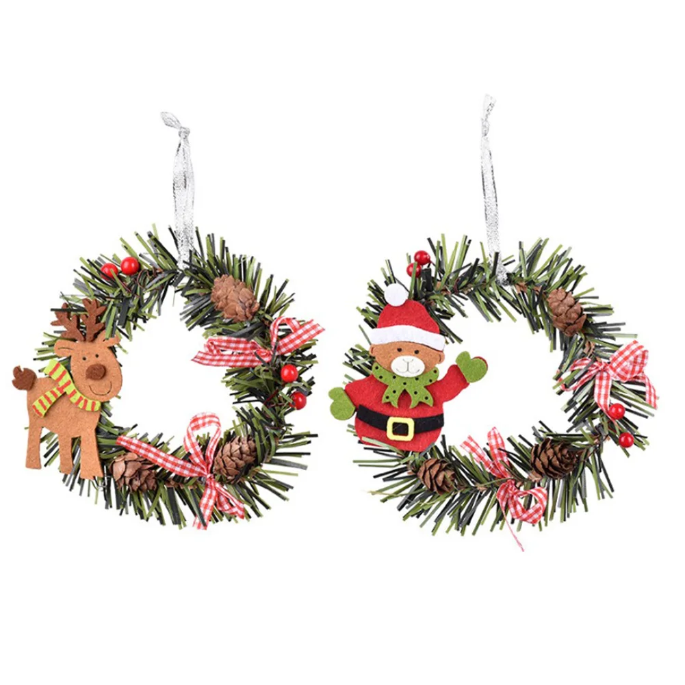 Small Garland Christmas Wreath 15*15*7cm 1pc Decoration Hanging Non-woven PVC Pendant Snowman Santa Claus Classrooms