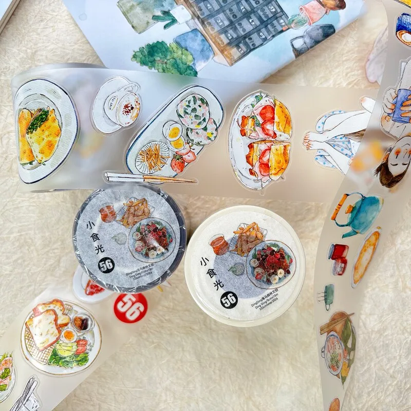 DingDing Studio Vintage Little Food Time Girl 56 Washi Paper Tape for Card Making DIY Scrapbooking Plan Decorative Sticker