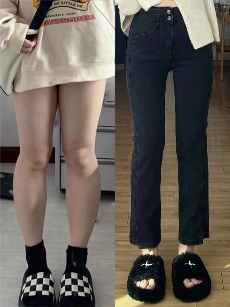 

High Waist Straight Leg Bla Split Jeans Women plus Size Conceal Hip Nine Points e Tube Pants Summer Slimming Effect