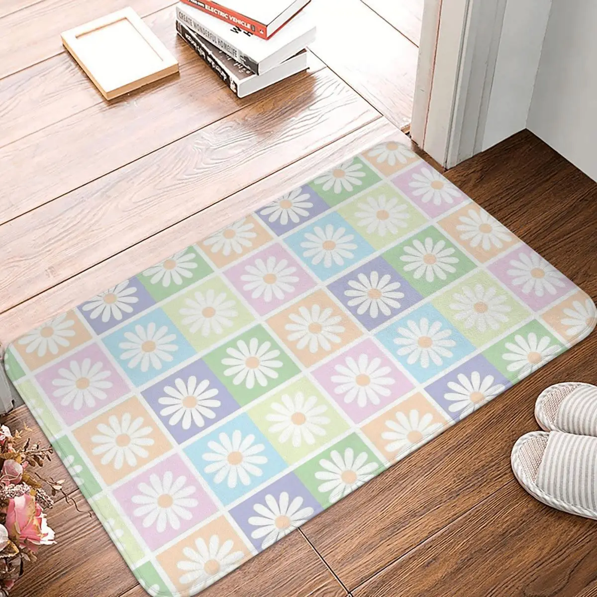 Boho Flower Anti-Slip Doormat Living Room Mat Daisies Floor Carpet Entrance Door Rug Indoor Decorative