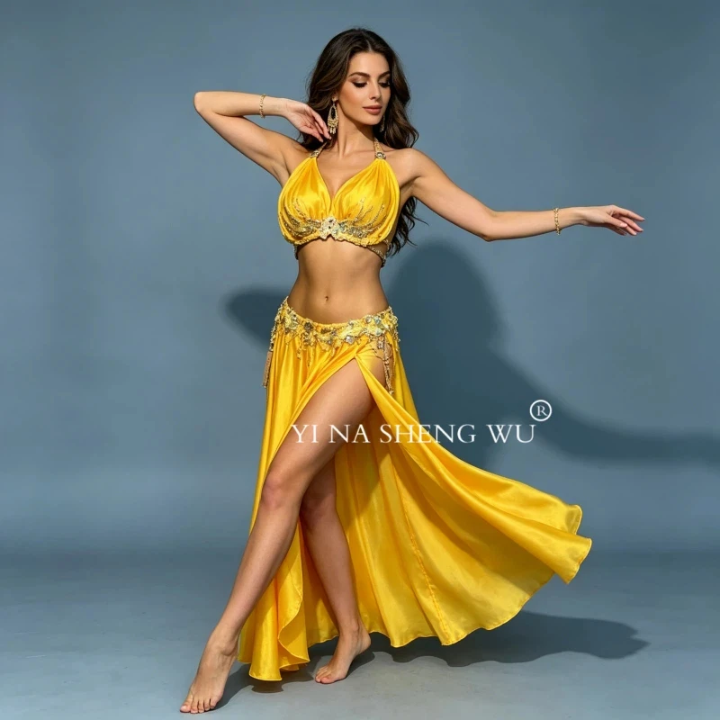 

Belly Dancing Costume for Women's High End Satin ABS Stones Performance Set Adult Oriental Dance Professional Competition Outfit