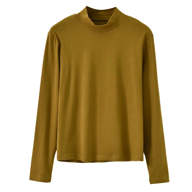 UMI MAO قميص نسائي ربيعي جديد بأكمام طويلة نصف الياقة المدورة قميص مرن للتخسيس ملابس خارجية نسائية تي شيرت علوي نسائي #4