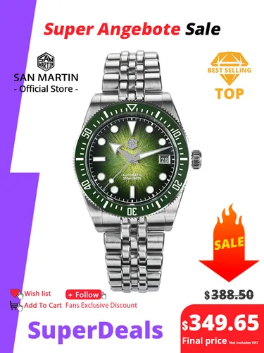 Reloj de buceo San Martin de 37,5mm para hombre Miyota 9015, esfera esmaltada Sunburst, relojes mecánicos automáticos de lujo, resistente al agua 200m SN0148