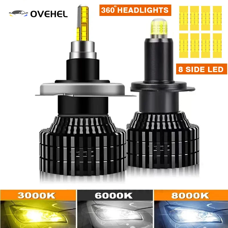 H4 H1 H3 H7 LED 8 Side 260000LM 100W HB3 HB4 9012 Led H8 H9 H11 9005 9006 Car Headlight Bulbs Auto Fog Lamps 3000K 6000K 8000K