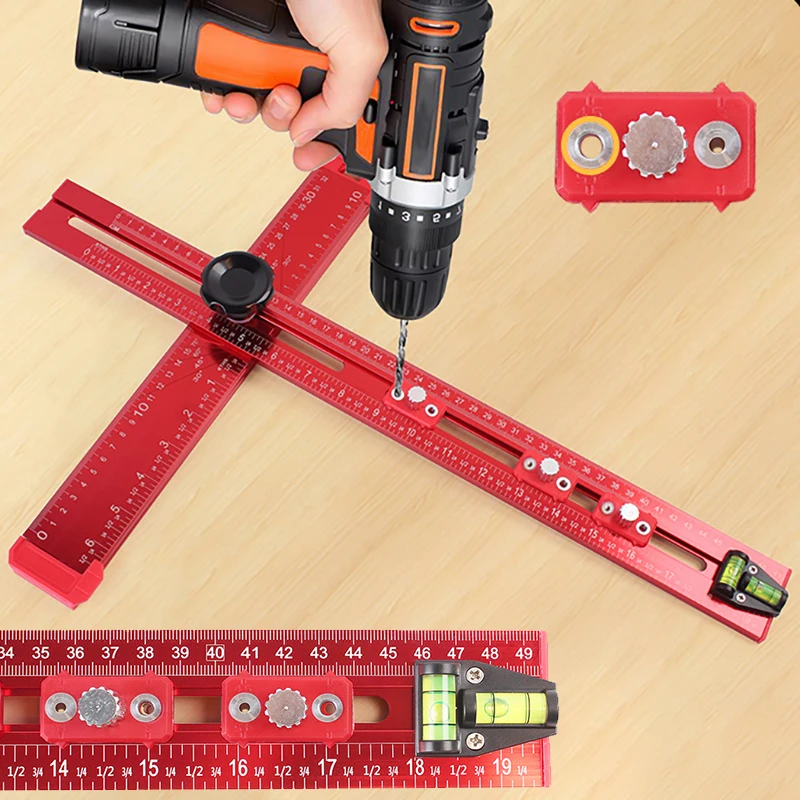 50cm 2 in 1 Drilling Positioning Ruler Combination Angle T-Shaped Ruler Cabinet Hardware Jig Drawer Installation Woodworking