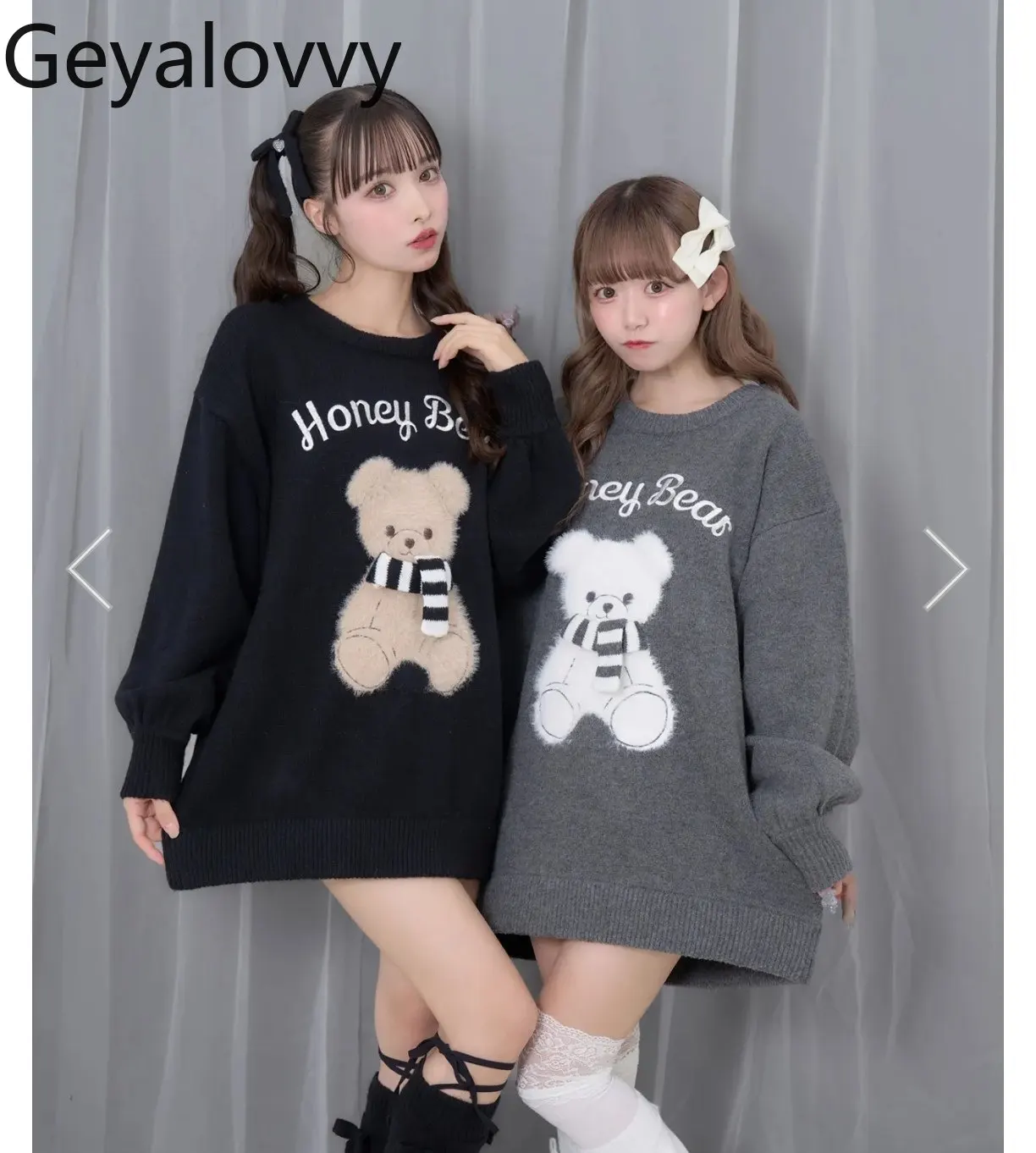 Lief en schattig meisje cartoon print gebreide jurk herfst winter ronde hals veelzijdige rechte trui-jurken met lange mouwen