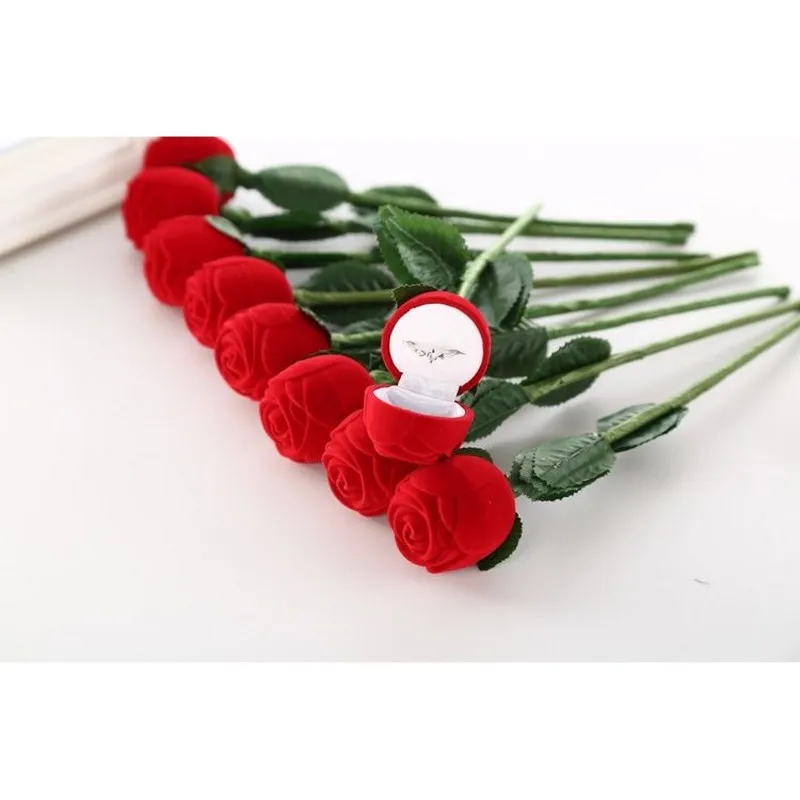 Red Rose Flocked Jewelry Box Creative Proposal Ring Storage Box Romantic Engagement Ring Case Gift Box for Valentine's Day image 4