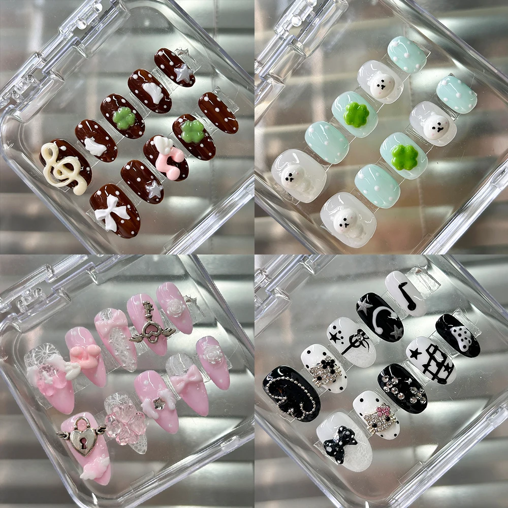 

Spice Girl Kawaii Hellokitty Rilakkuma Handmade French Press On Nails Musical Notes Bowknot Flowers Star Wings False Nails Gifts